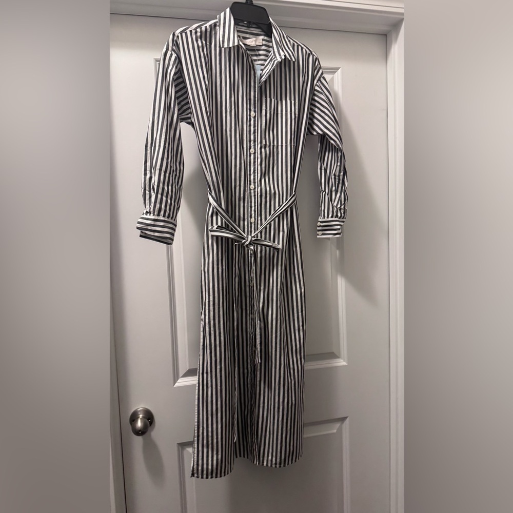 LOFT Black and White Striped Long Sleeve Dress